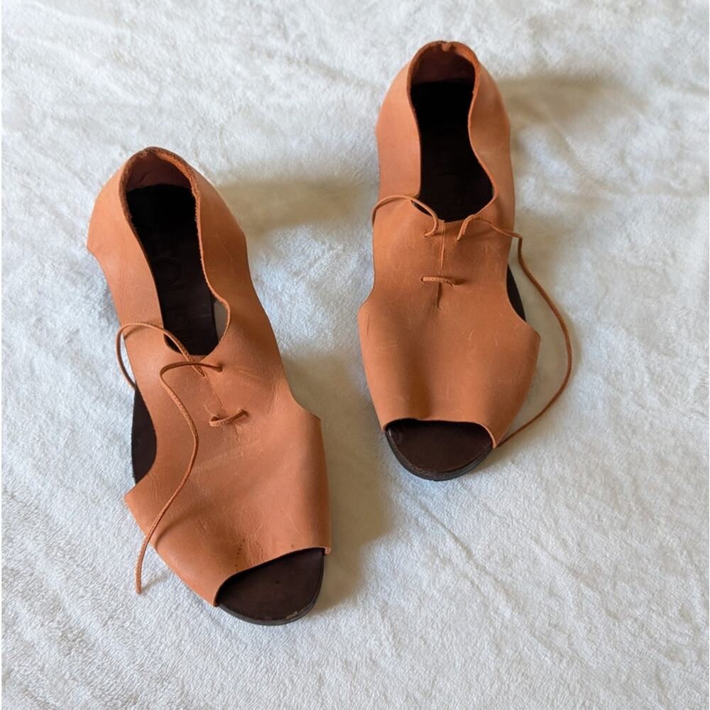 Anthropologie Cousin Jenny Terra Cotta Leather Lace Sandals, size 39/US9